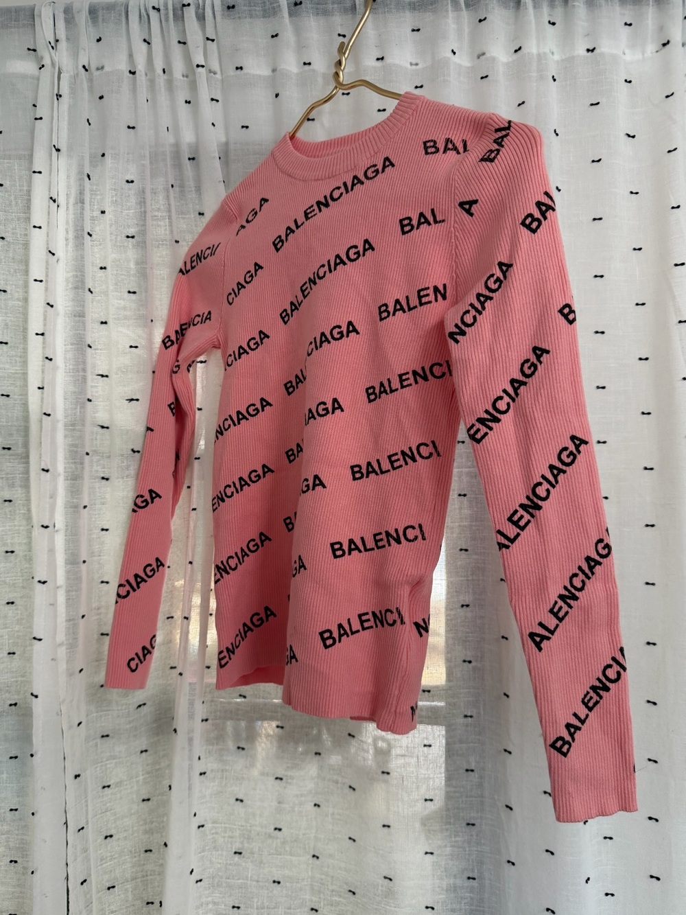 BALENCIAGA 2018 AllOver logo ribbed long sleeve sweater